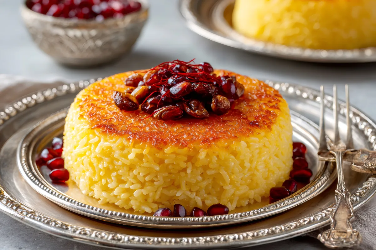 A plate of golden Persian saffron rice